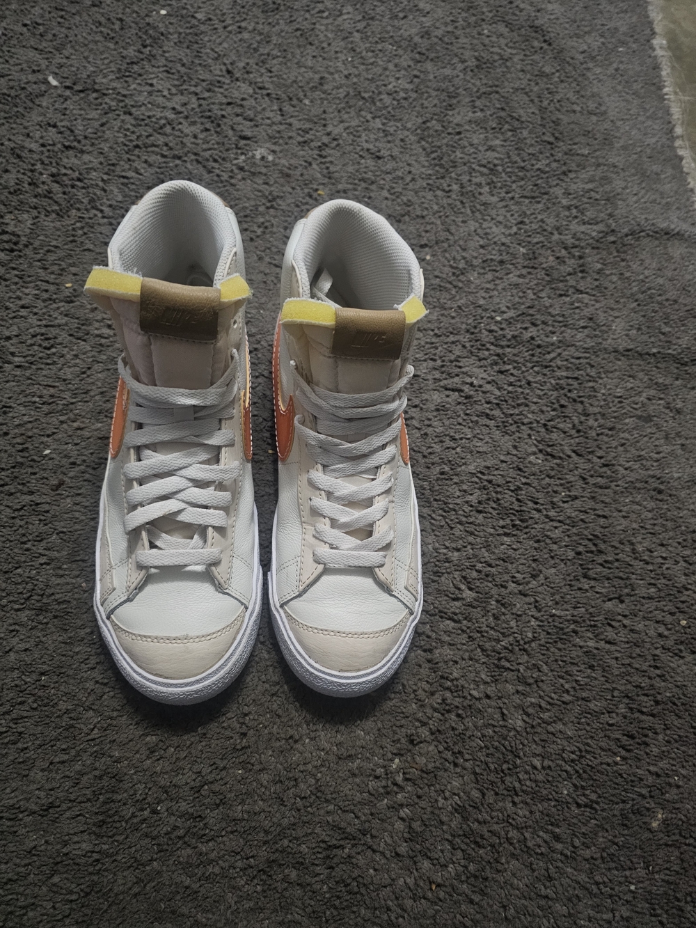 Nike High-Top Athletic Sneakers in White with Orange & Yellow Accents